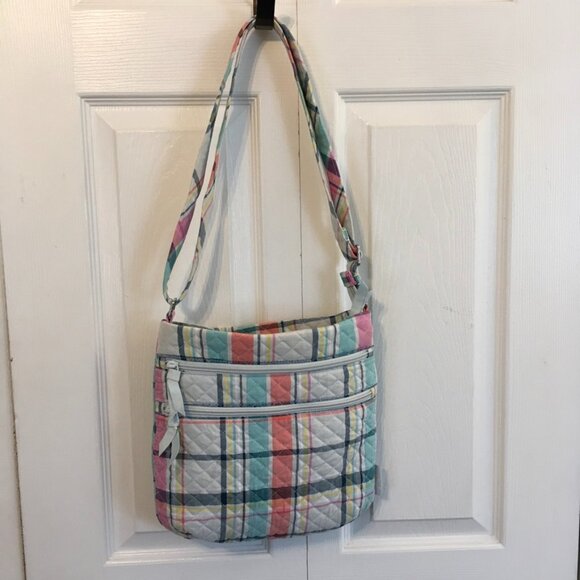 Vera Bradley Pastel Plaid Triple Zip Crossbody - Picture 10 of 11